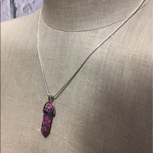 NWT Natural Gemstone 18”Chain & Pendant Pointed Chakra Hexagon Pink Gray - Picture 4 of 13